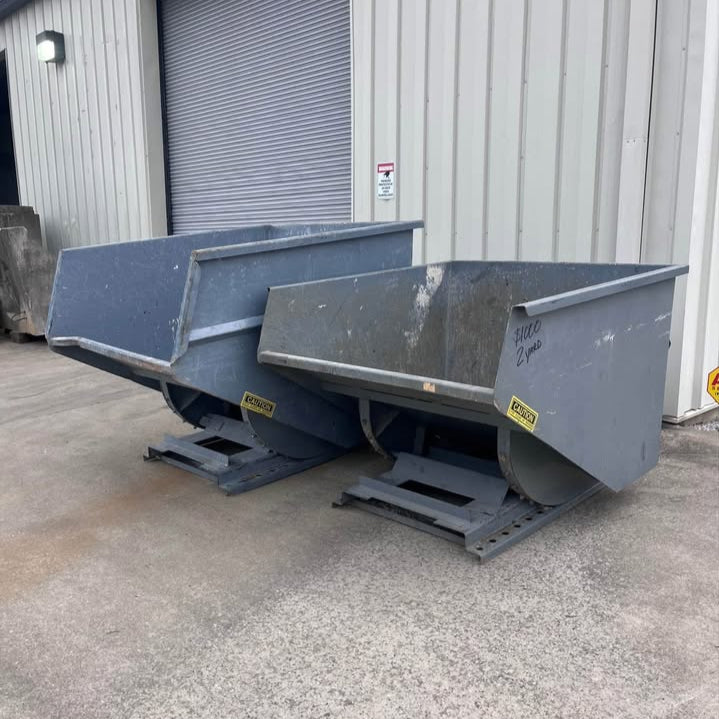 Self Dumping Material Handling Forklift Trash Dumpster Hoppers - 1/2 Yard up to 4 Yard Sizes